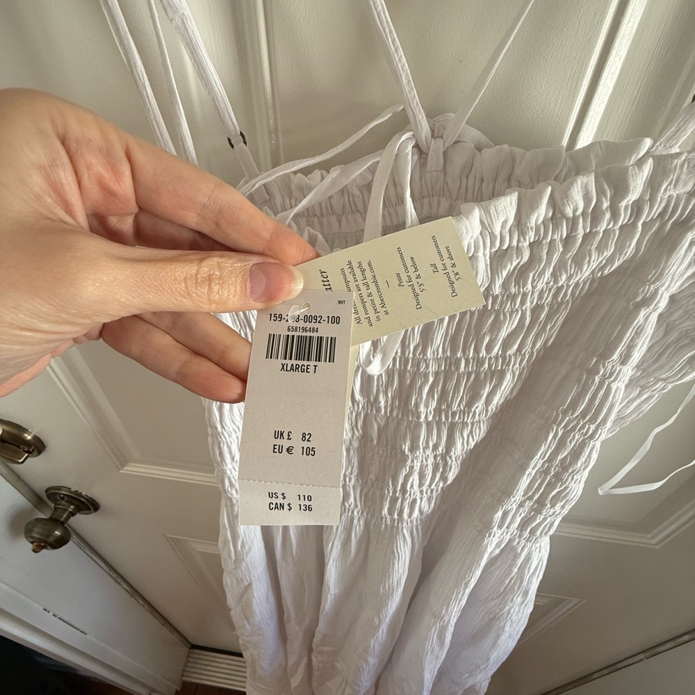 Abercrombie & Fitch White Smocked Maxi Dress XL Tall - Picture 5 of 8